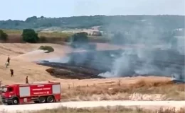 İnegöl’de Ekili Buğday Tarlalarında Yangın Çıktı